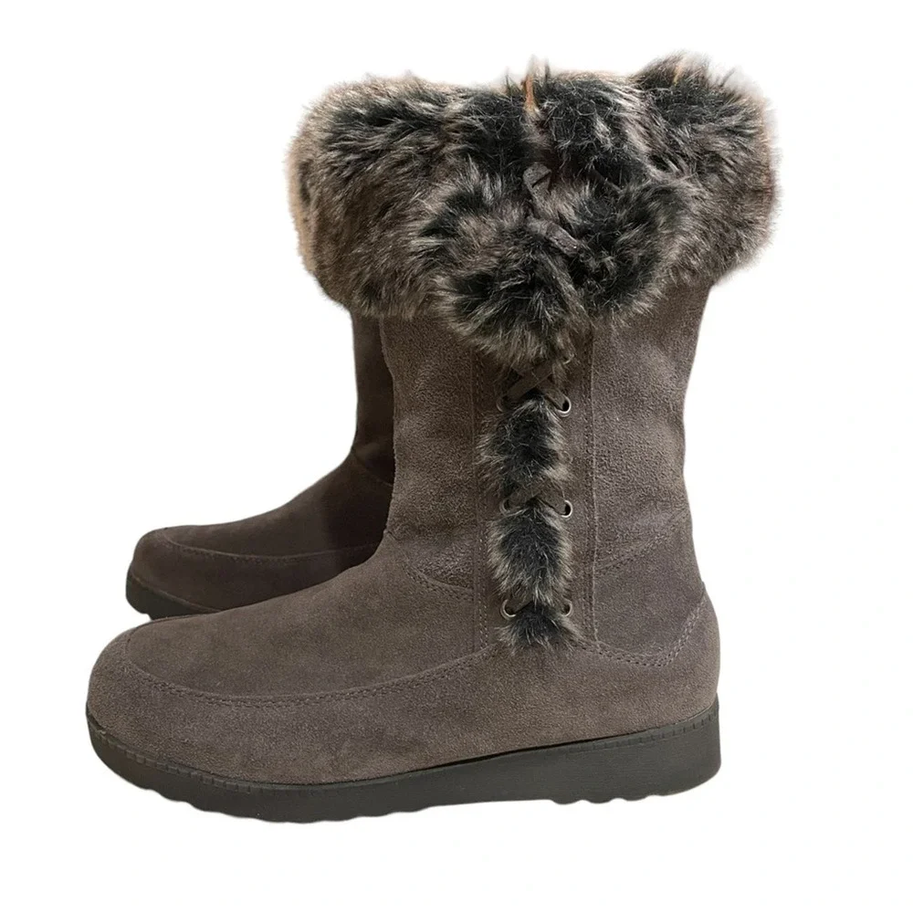 White Mountain Winter Boots Women Size 9.5 Forest Faux‎ Fur Lined Suede Charcoal